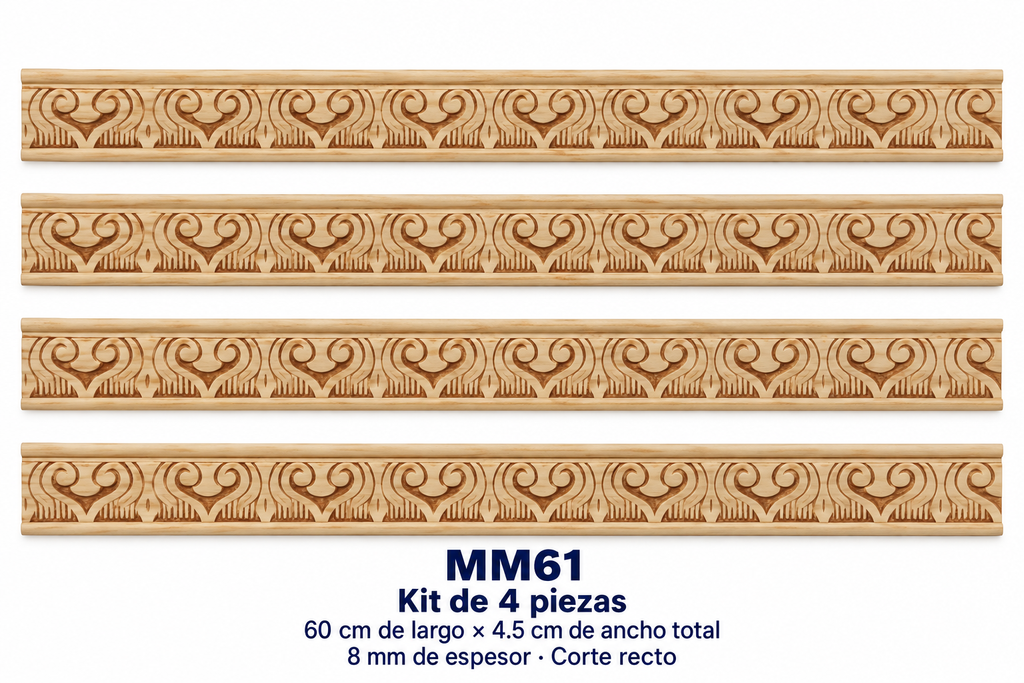 Moldura de madera grabada para mueble MM-61 – Kit de 4 piezas