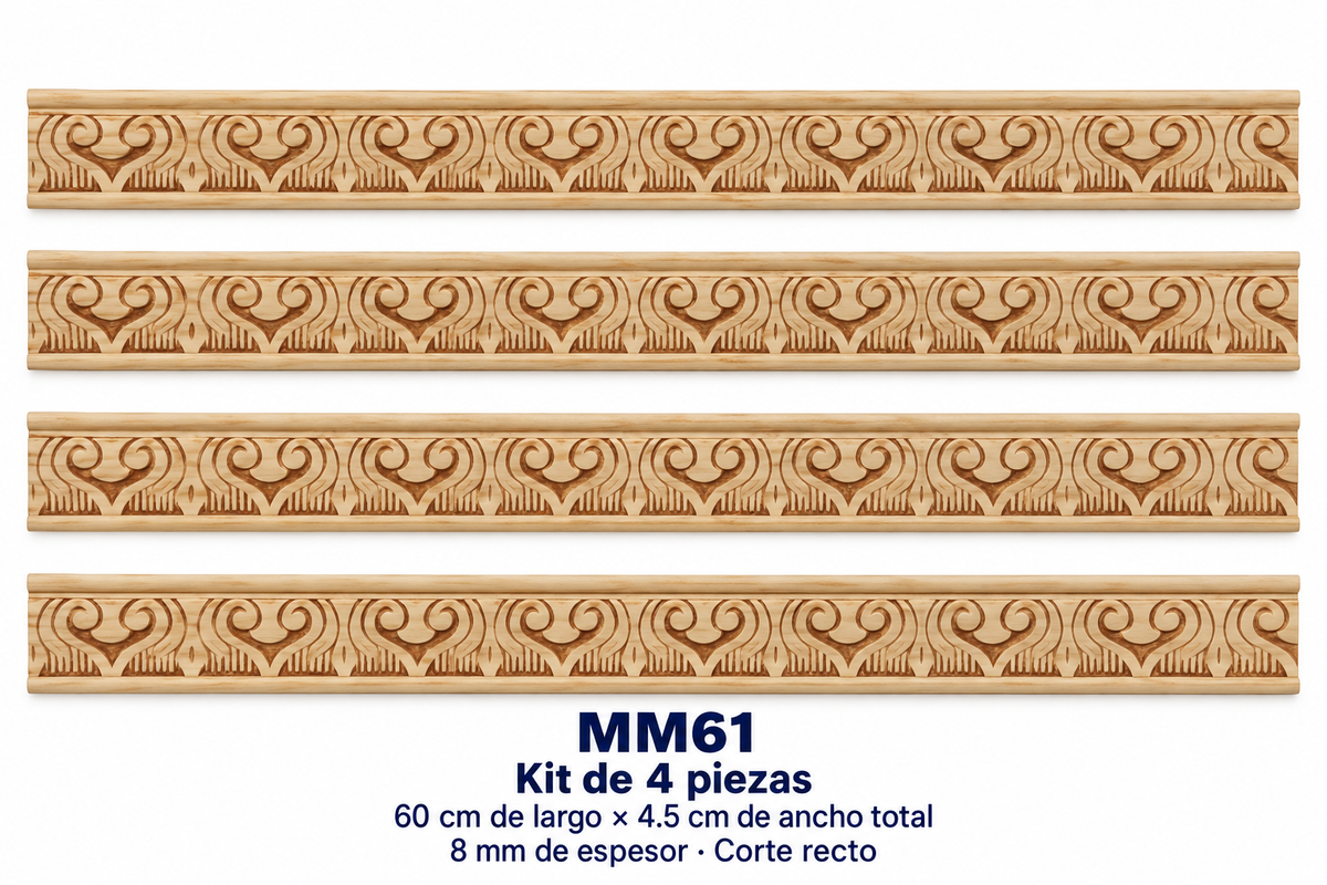 Moldura de madera grabada para mueble MM-61 – Kit de 4 piezas