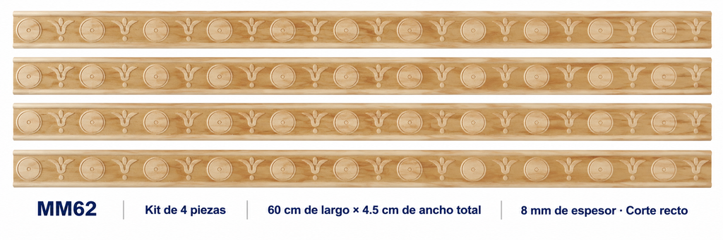 Moldura de madera grabada para mueble MM-62 – Kit de 4 piezas