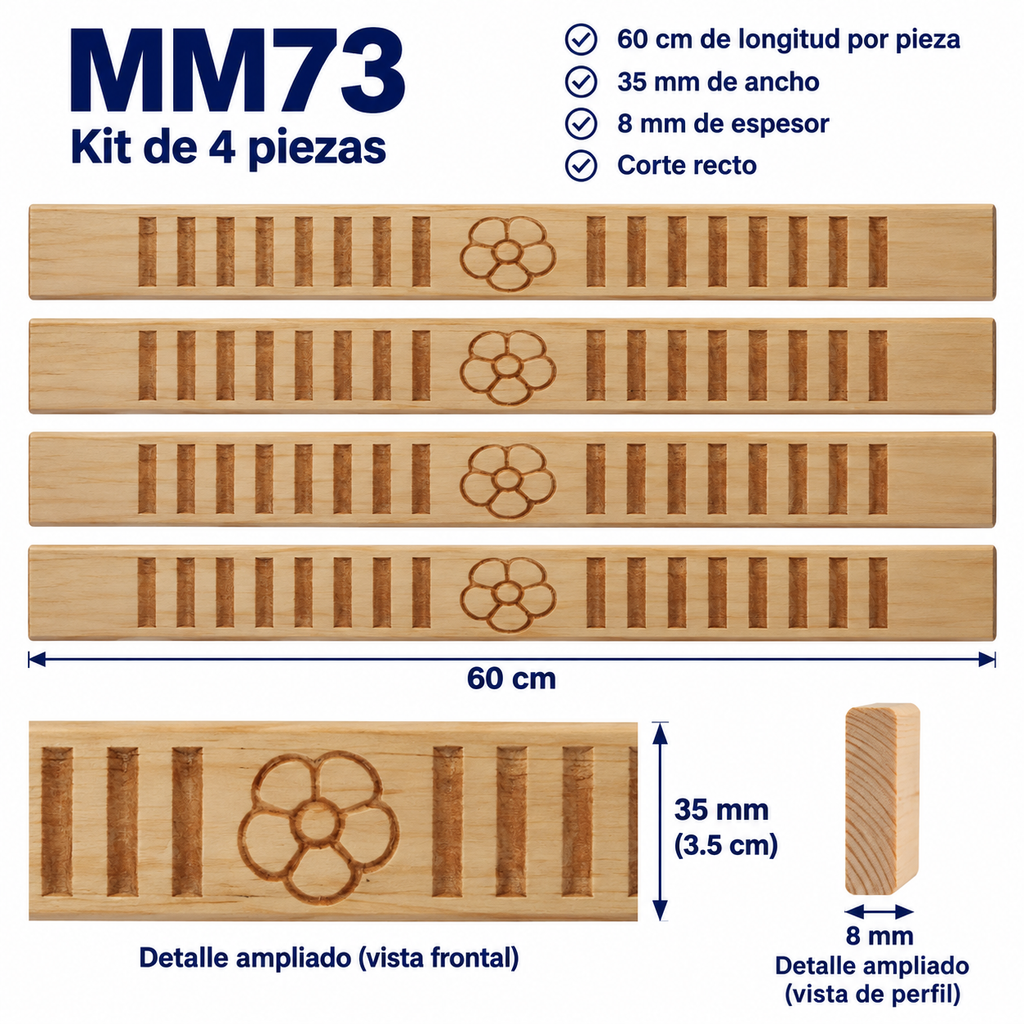 Moldura de madera grabada para mueble MM-73 – Kit de 4 piezas