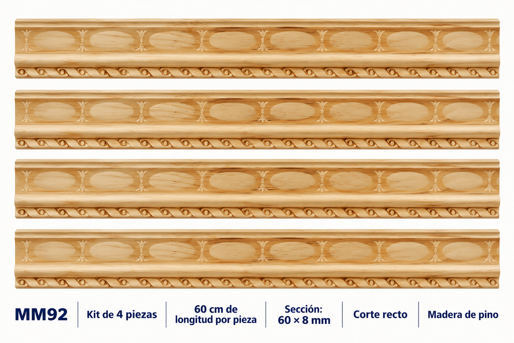 Moldura de madera grabada para mueble MM-92 – Kit de 4 piezas