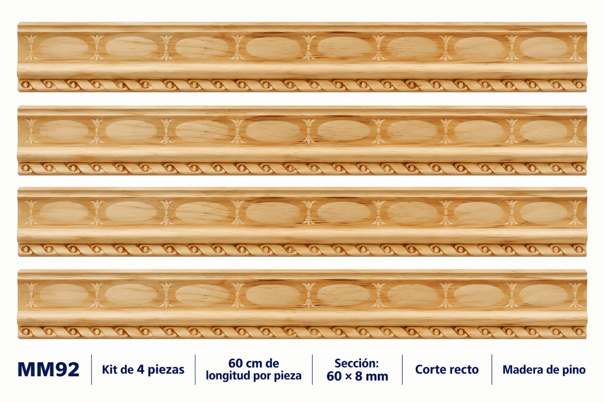 Moldura de madera grabada para mueble MM-92 – Kit de 4 piezas