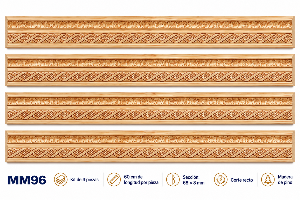 Moldura de madera grabada para mueble MM-96 – Kit de 4 piezas