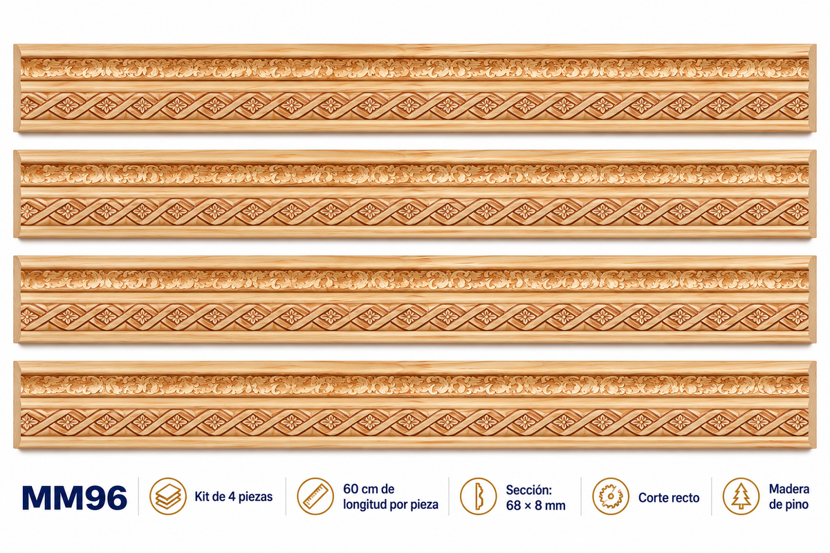 Moldura de madera grabada para mueble MM-96 – Kit de 4 piezas