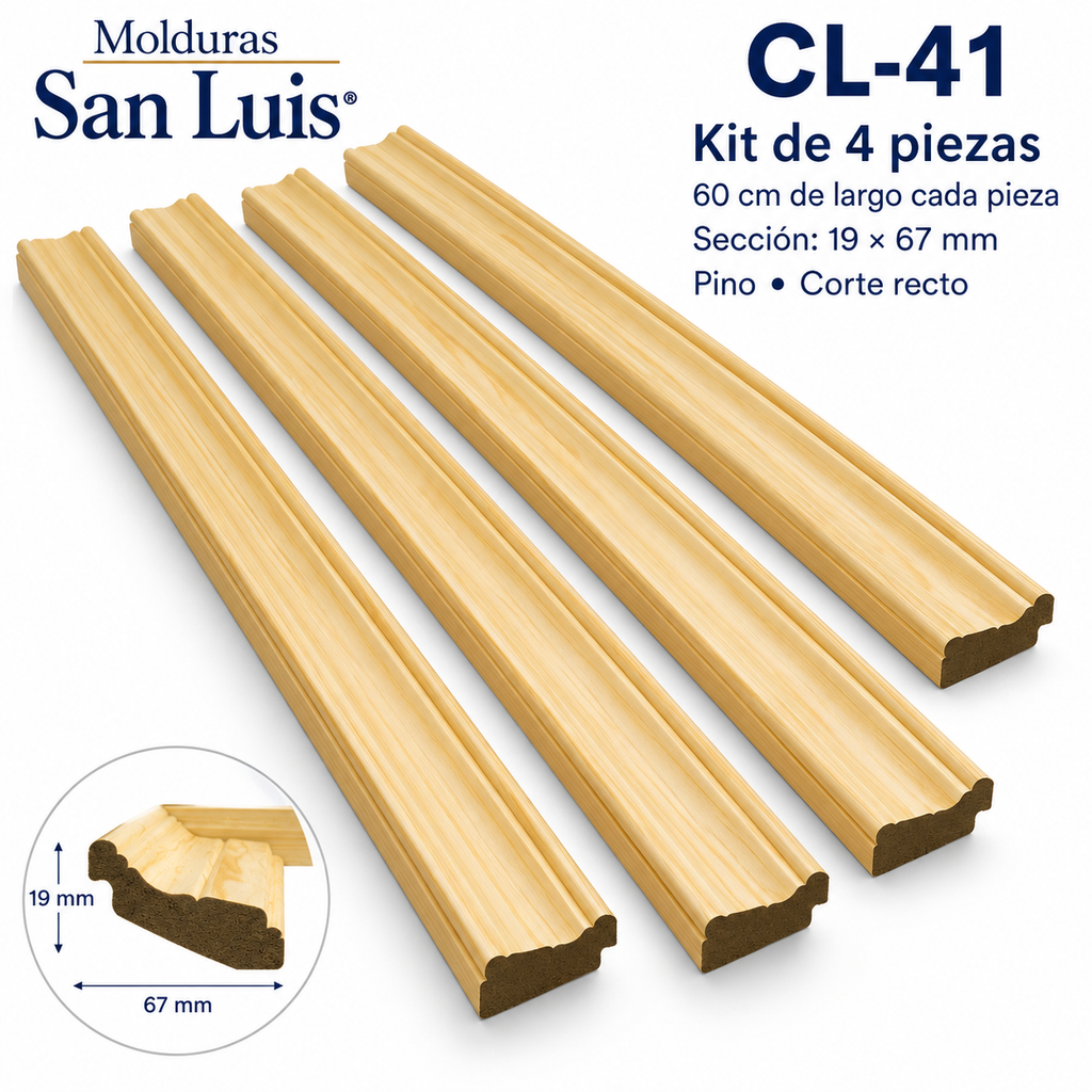 Moldura de madera lisa para marco CL41 – Kit de 4 piezas