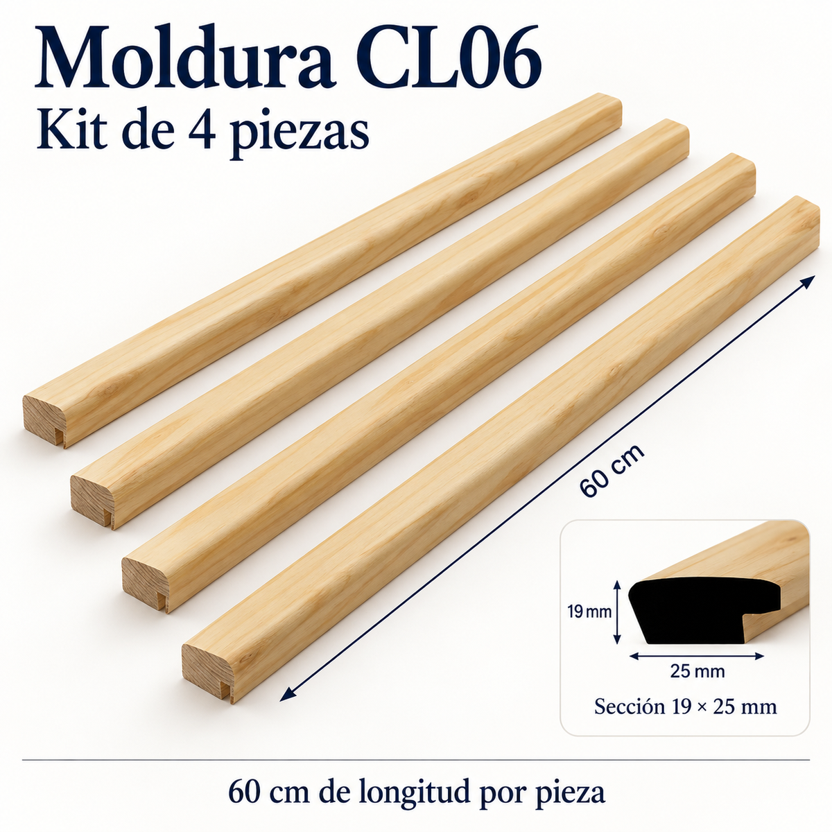 Moldura de madera lisa para marco CL06 – Kit de 4 piezas