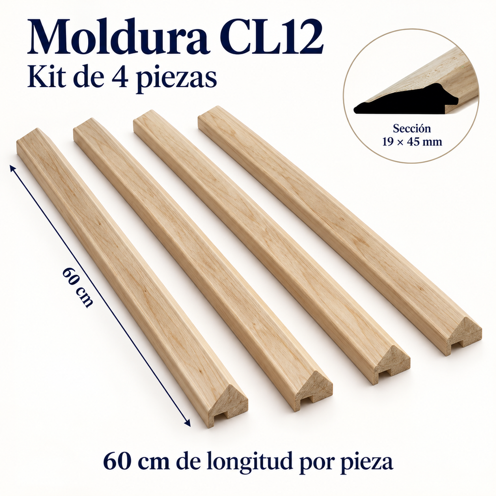 Moldura de madera lisa para marco CL12 – Kit de 4 piezas