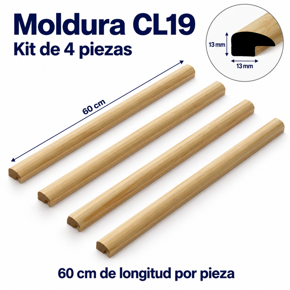 Moldura de madera lisa para marco CL19 – Kit de 4 piezas