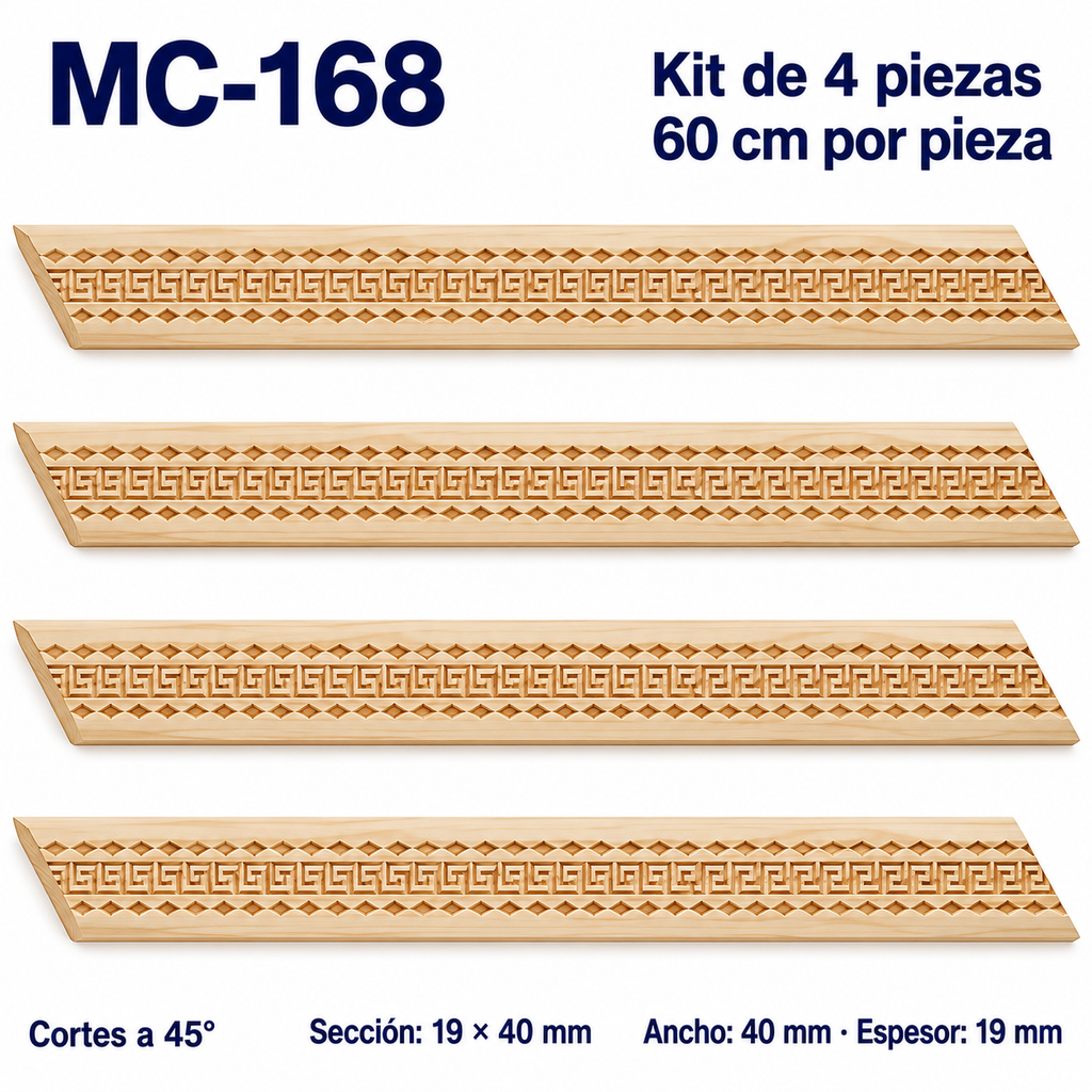 Moldura de madera grabada para marco MC168 – Kit de 4 piezas