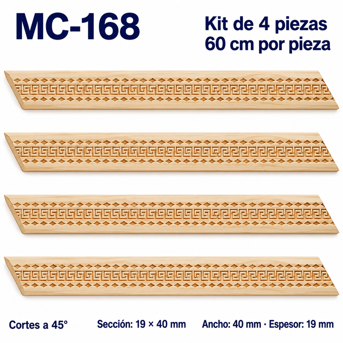 Moldura de madera grabada para marco MC168 – Kit de 4 piezas