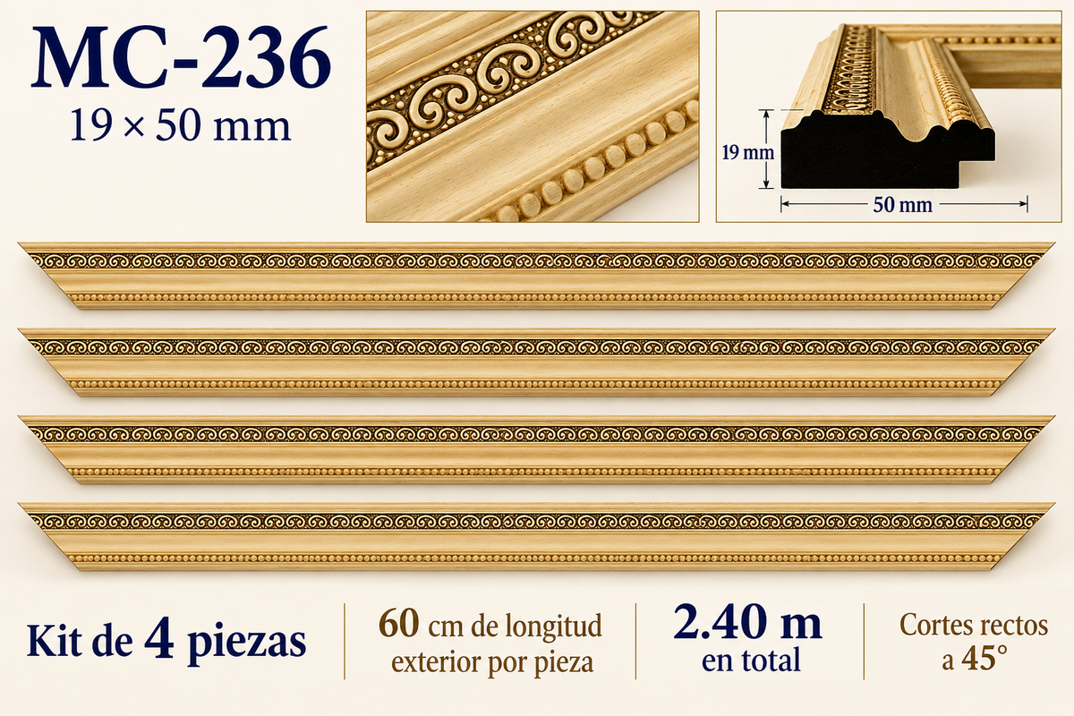 Moldura de madera grabada para marco MC236 – Kit de 4 piezas