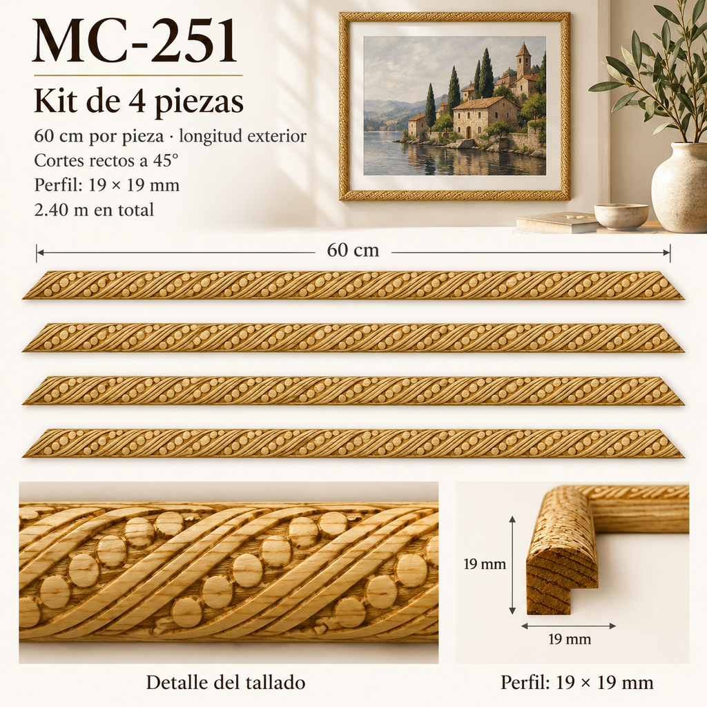 Moldura de madera grabada para marco MC251 – Kit de  piezas