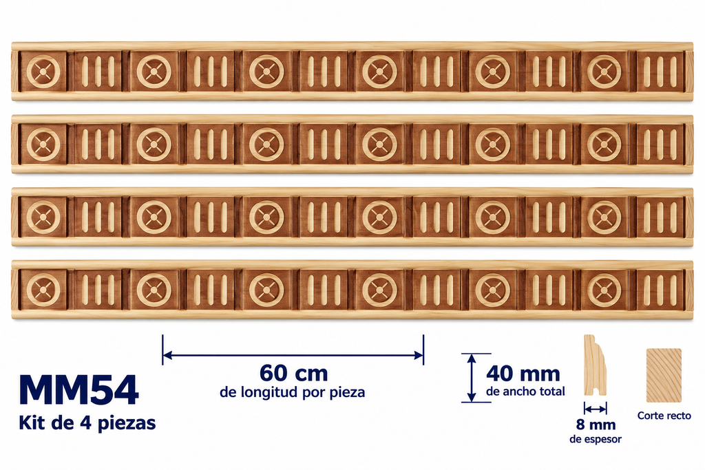 Moldura de madera grabada para mueble MM-54 – Kit de 4 piezas