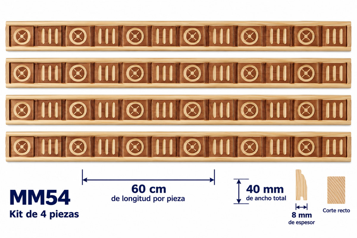 Moldura de madera grabada para mueble MM-54 – Kit de 4 piezas