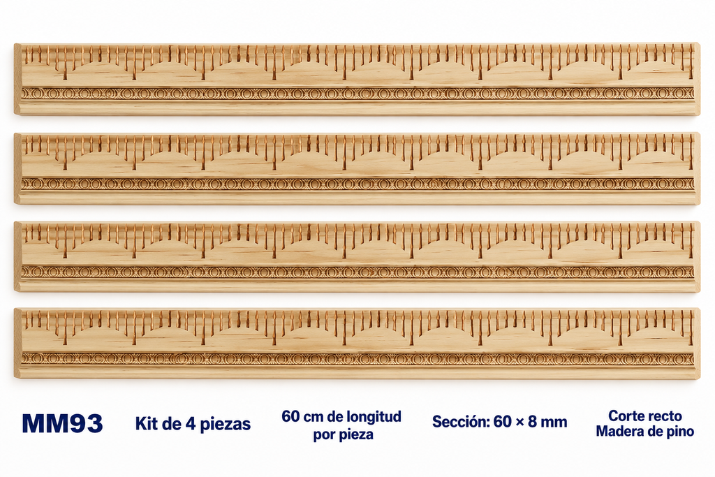 Moldura de madera grabada para mueble MM-93 – Kit de 4 piezas