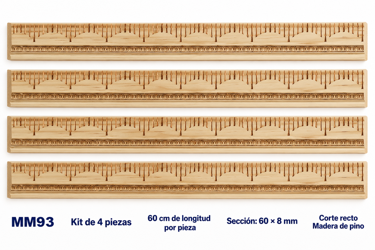 Moldura de madera grabada para mueble MM-93 – Kit de 4 piezas