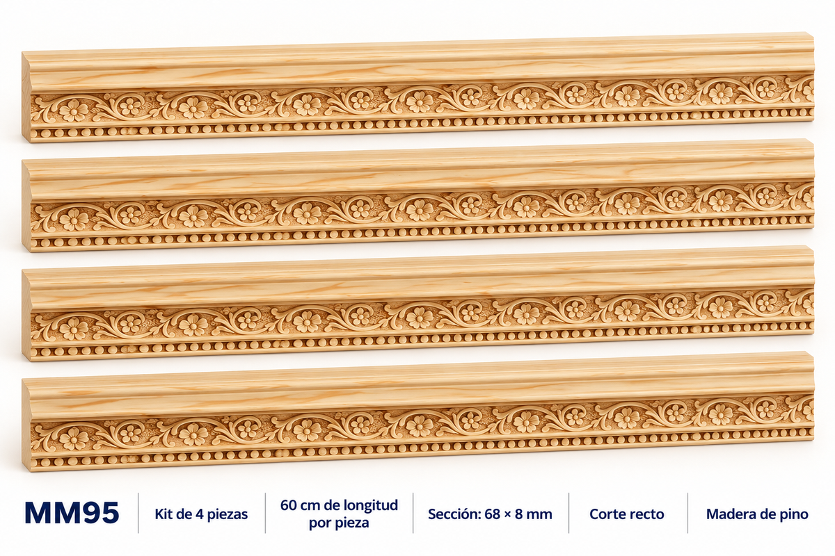 Moldura de madera grabada para mueble MM-95 – Kit de 4 piezas