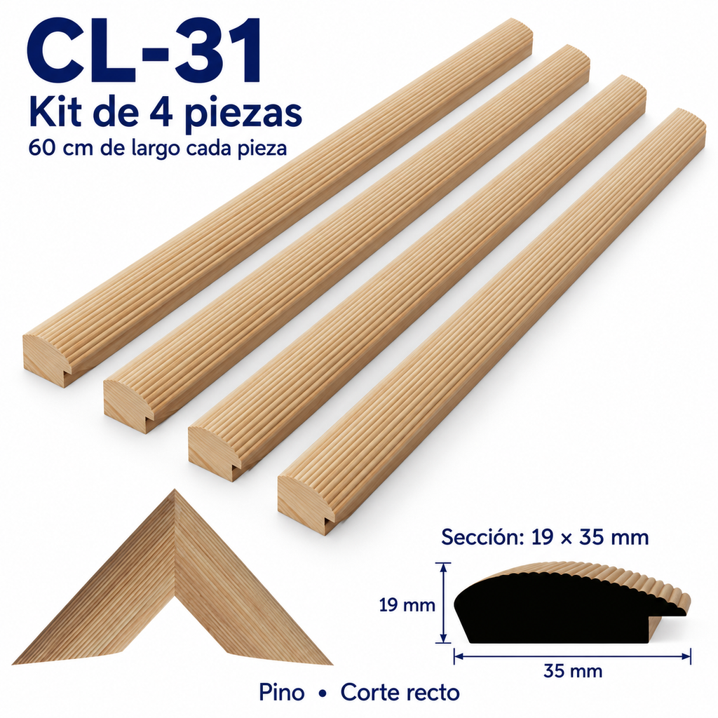 Moldura de madera lisa para marco CL31 – Kit de 4 piezas