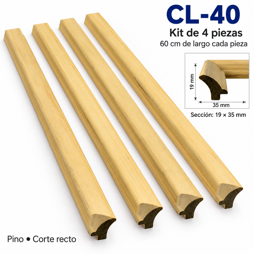 Moldura de madera lisa para marco CL40 – Kit de 4 piezas