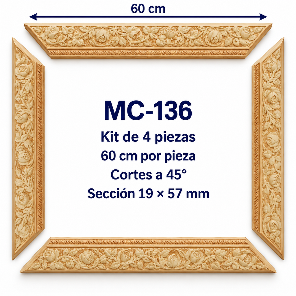 Moldura de madera grabada para marco MC136 – Kit de 4 piezas