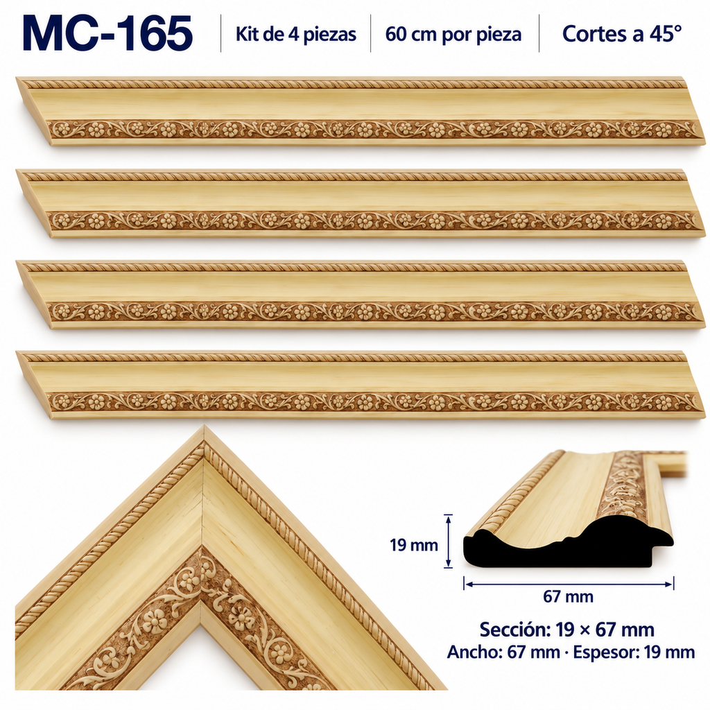 Moldura de madera grabada para marco MC165 – Kit de 4 piezas