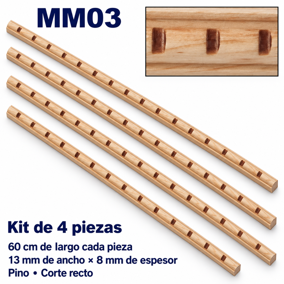 Moldura de madera grabada para mueble MM-03 – Kit de 4 piezas