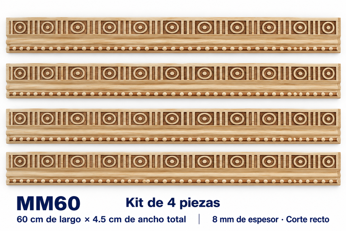 Moldura de madera grabada para mueble MM-60 – Kit de 4 piezas