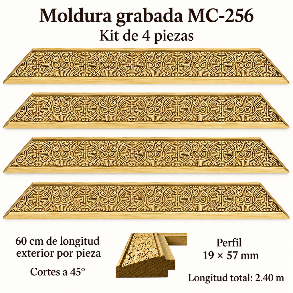 Moldura de madera grabada para marco MC256 – Kit de 4 piezas