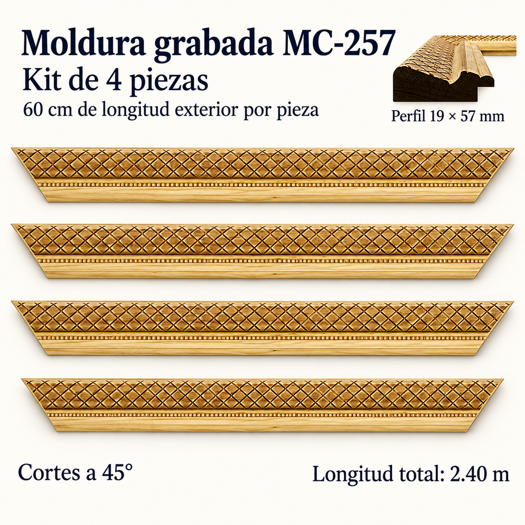 Moldura de madera grabada para marco MC257 – Kit de 4 piezas