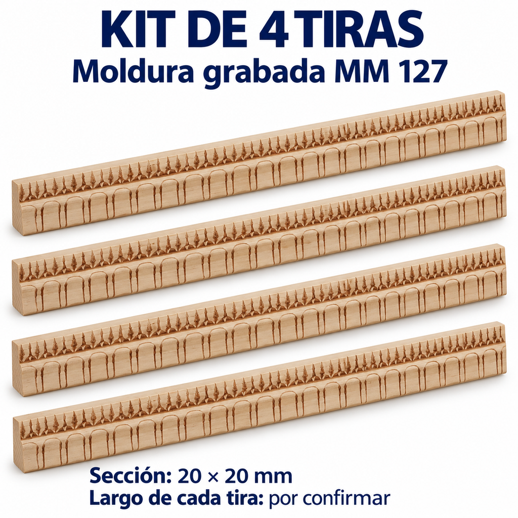 Moldura de madera grabada para mueble MM-127 – Kit de 4 piezas