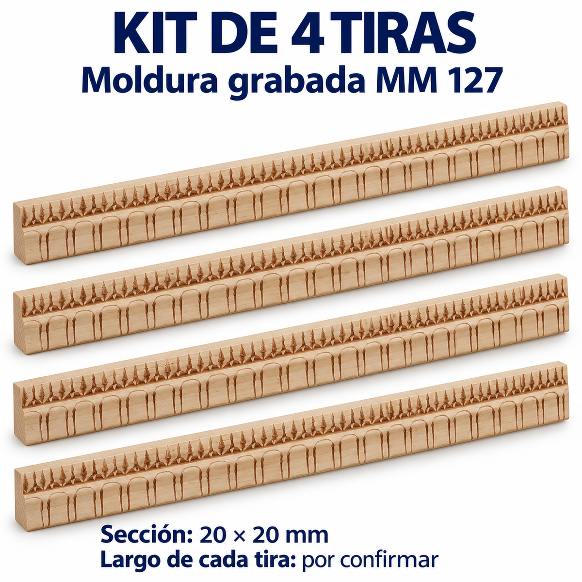 Moldura de madera grabada para mueble MM-127 – Kit de 4 piezas