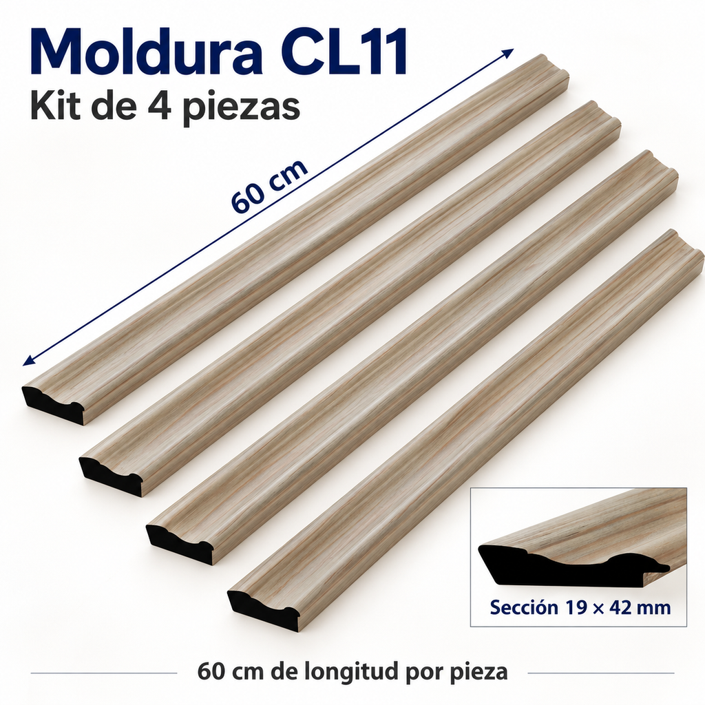 Moldura de madera lisa para marco CL11 – Kit de 4 piezas