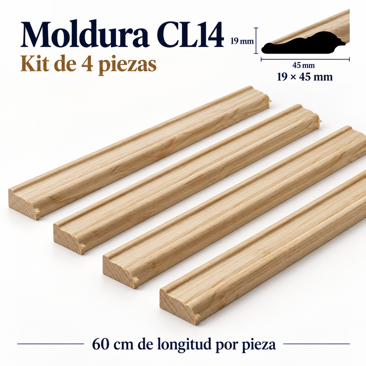 Moldura de madera lisa para marco CL14 – Kit de 4 piezas