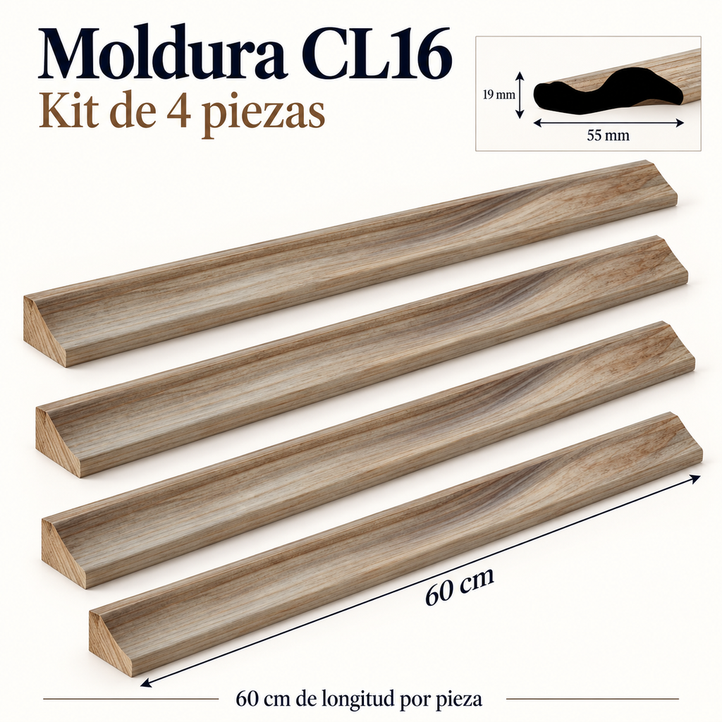 Moldura de madera lisa para marco CL16 – Kit de 4 piezas