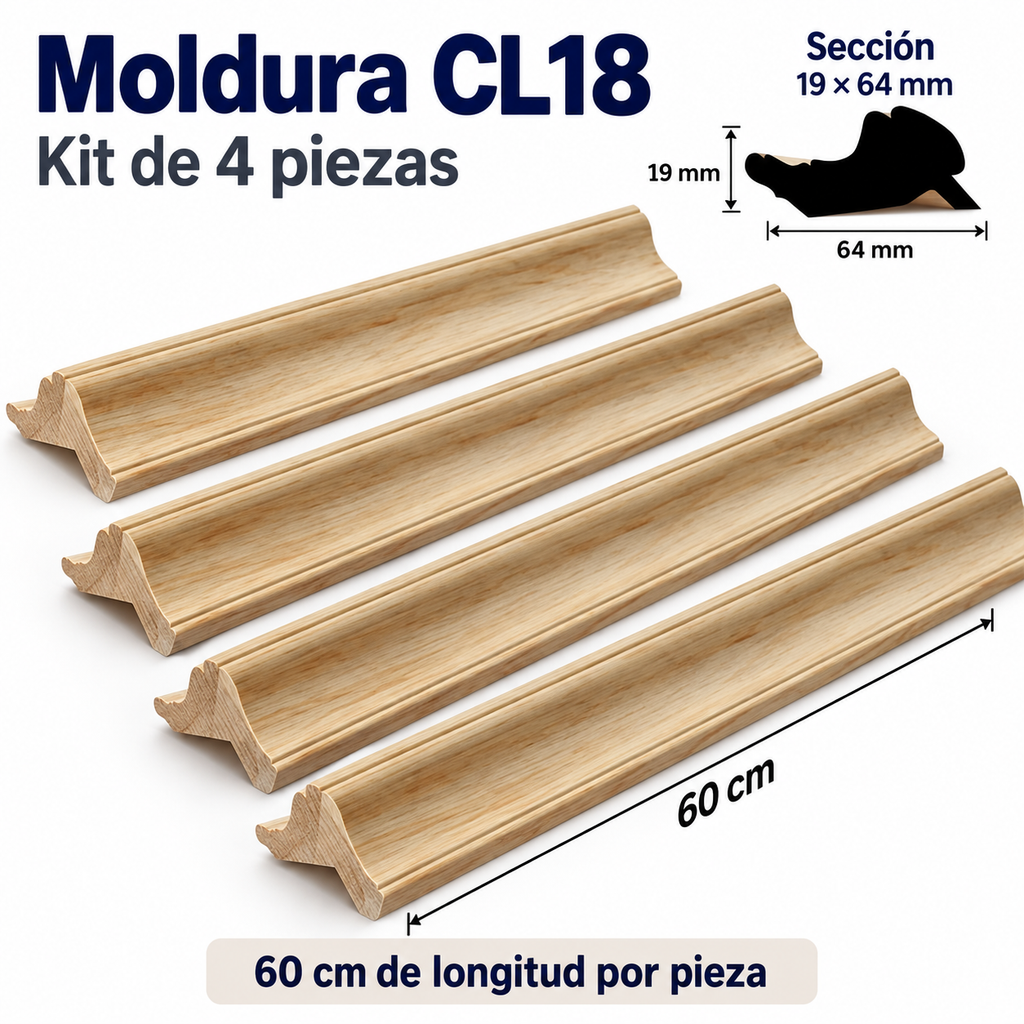 Moldura de madera lisa para marco CL18 – Kit de 4 piezas