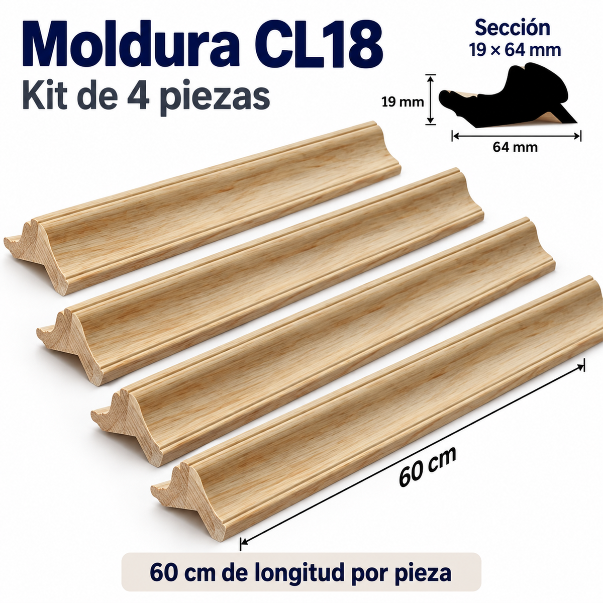 Moldura de madera lisa para marco CL18 – Kit de 4 piezas