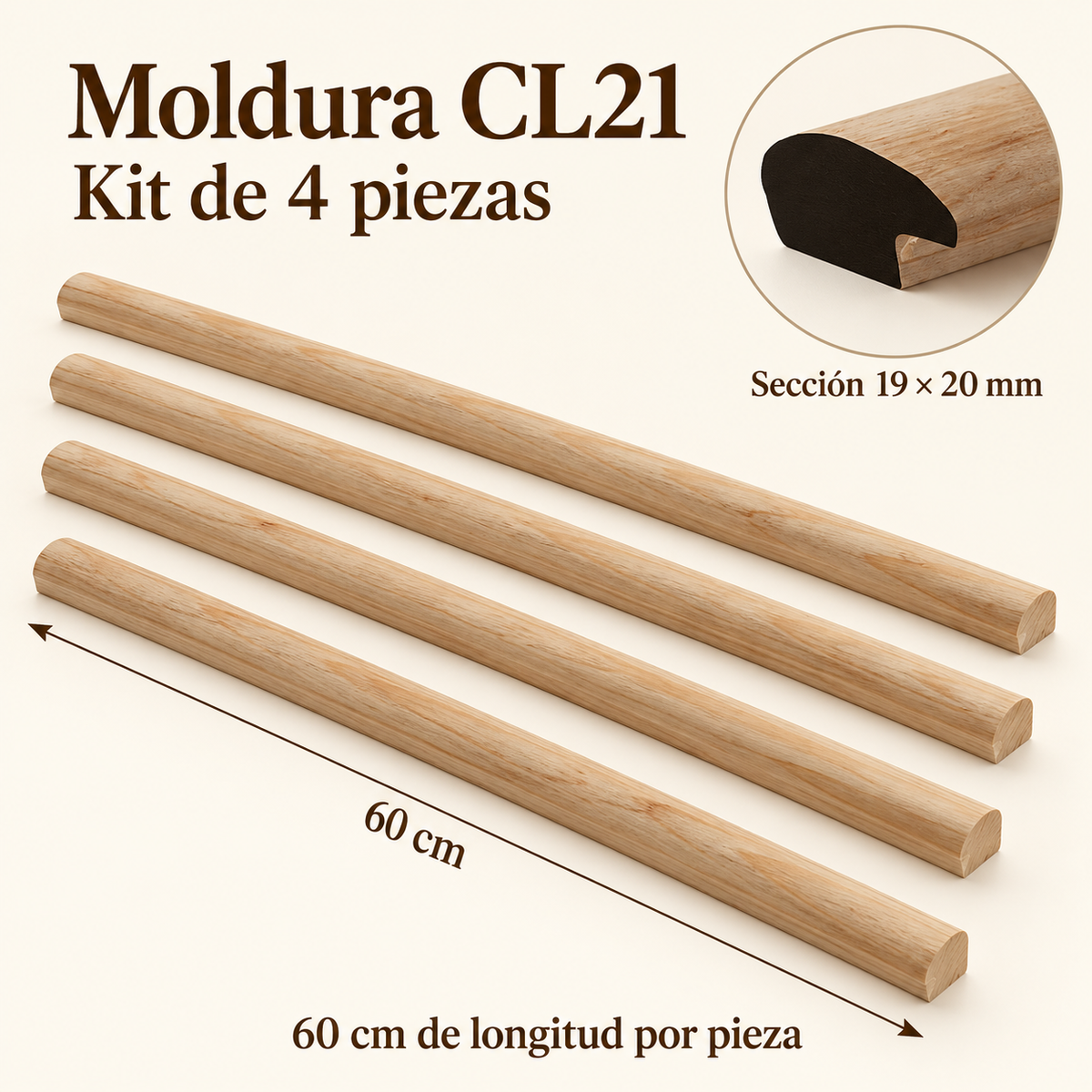 Moldura de madera lisa para marco CL21 – Kit de 4 piezas