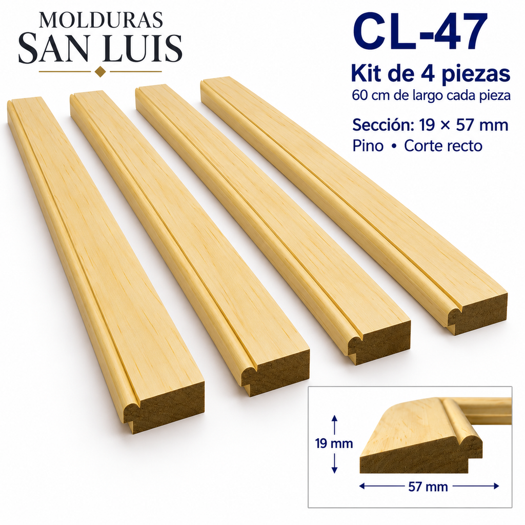 Moldura de madera lisa para marco CL47 – Kit de 4 piezas