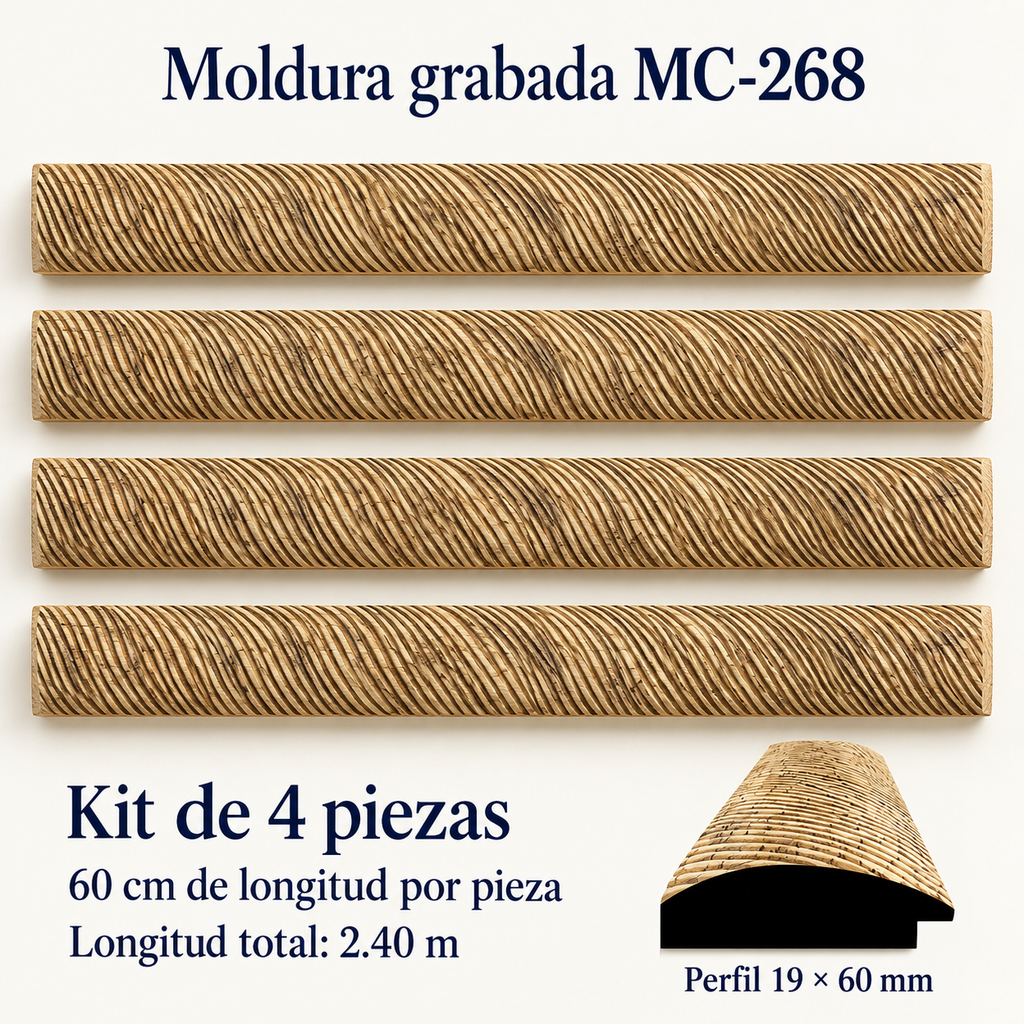 Moldura de madera grabada para marco MC268 – Kit de 4 piezas