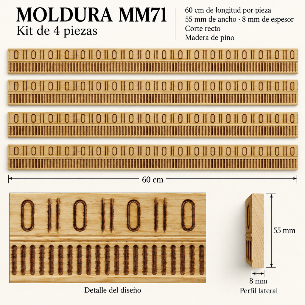 Moldura de madera grabada para mueble MM-71 – Kit de 4 piezas