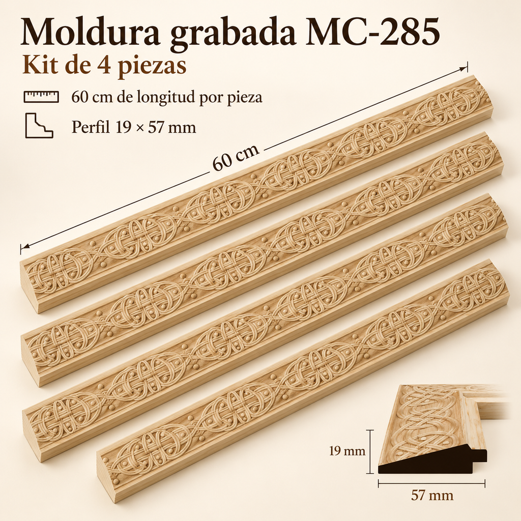 Moldura de madera grabada para marco MC285 – Kit de 4 piezas