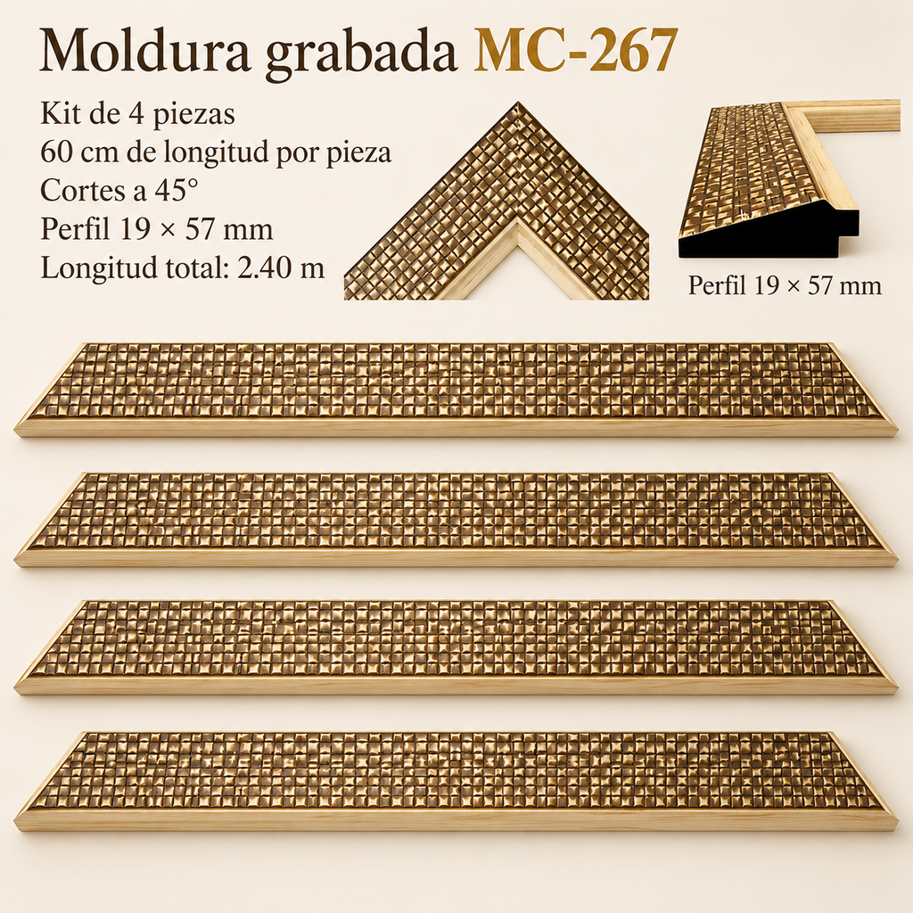 Moldura de madera grabada para marco MC267 – Kit de 4 piezas