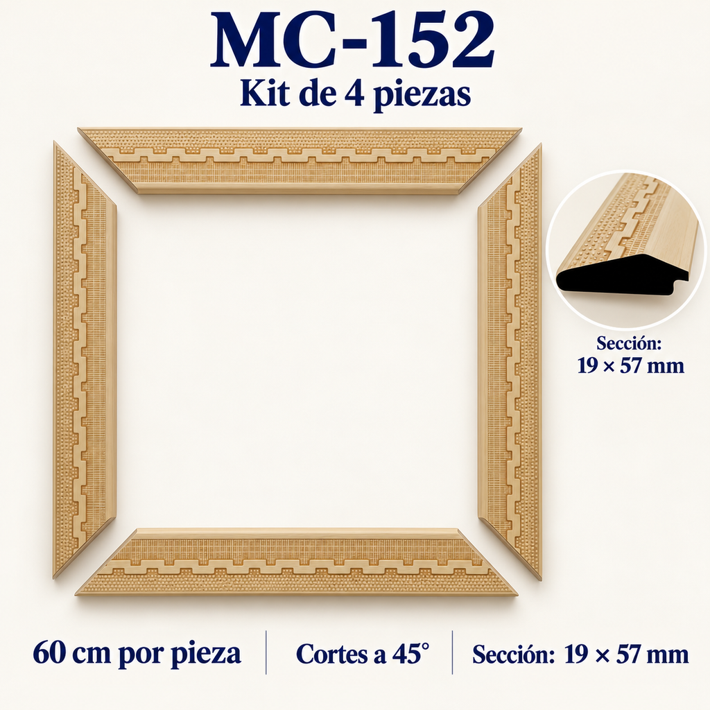 Moldura de madera grabada para marco MC152 – Kit de 4 piezas