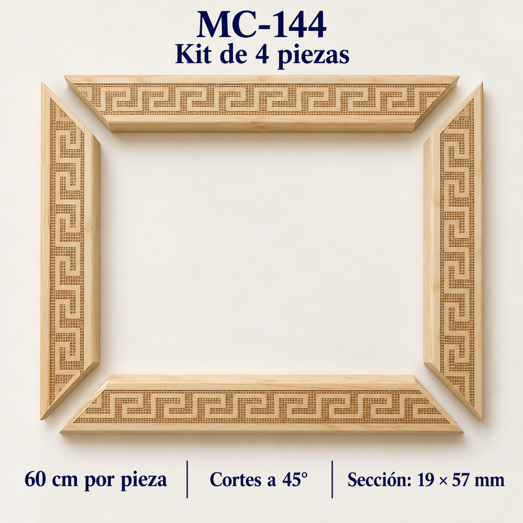 Moldura de madera grabada para marco MC144 – Kit de 4 piezas
