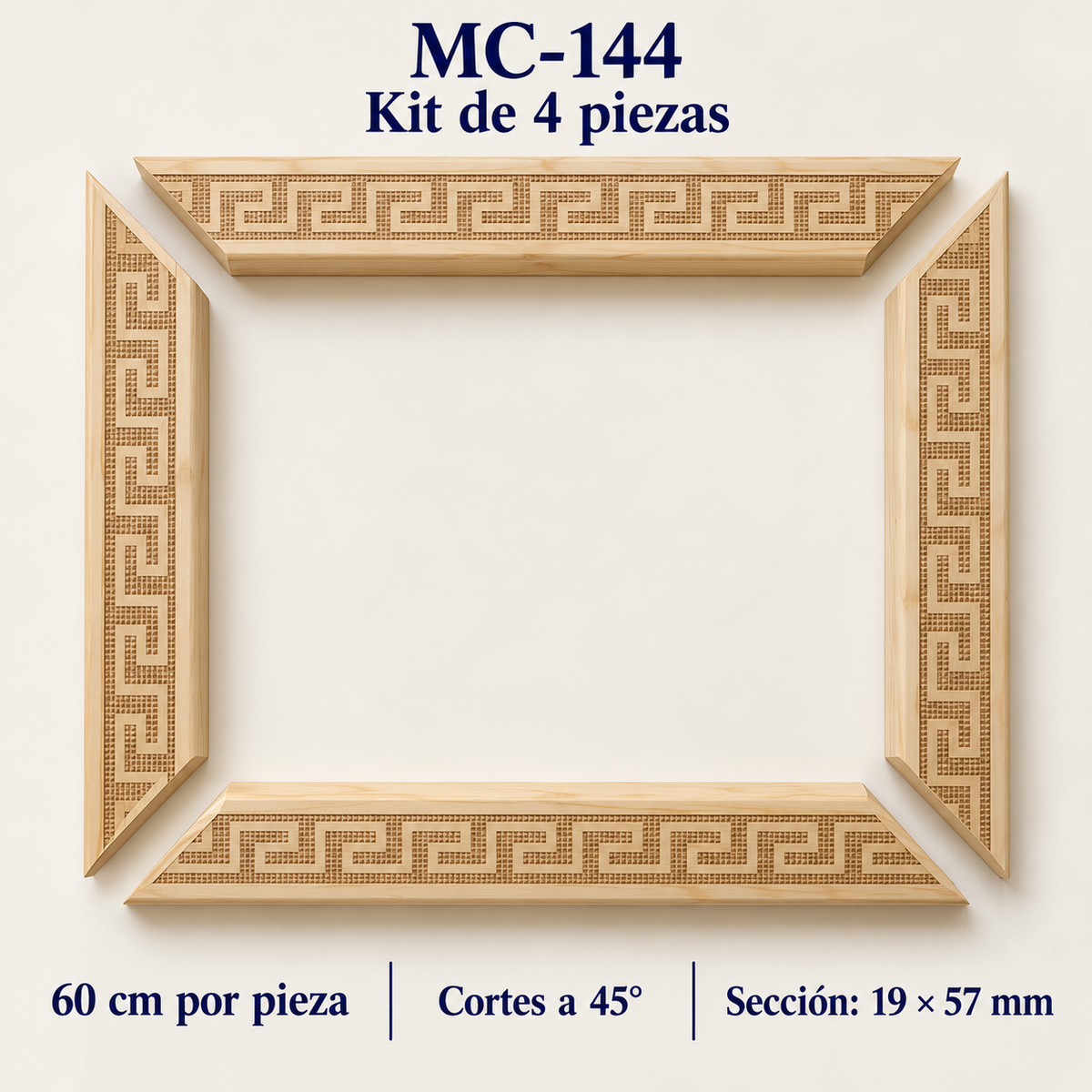 Moldura de madera grabada para marco MC144 – Kit de 4 piezas