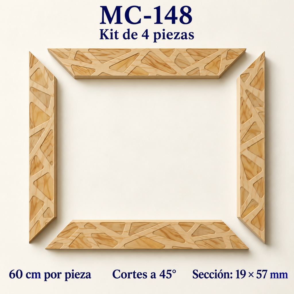 Moldura de madera grabada para marco MC148 – Kit de 4 piezas