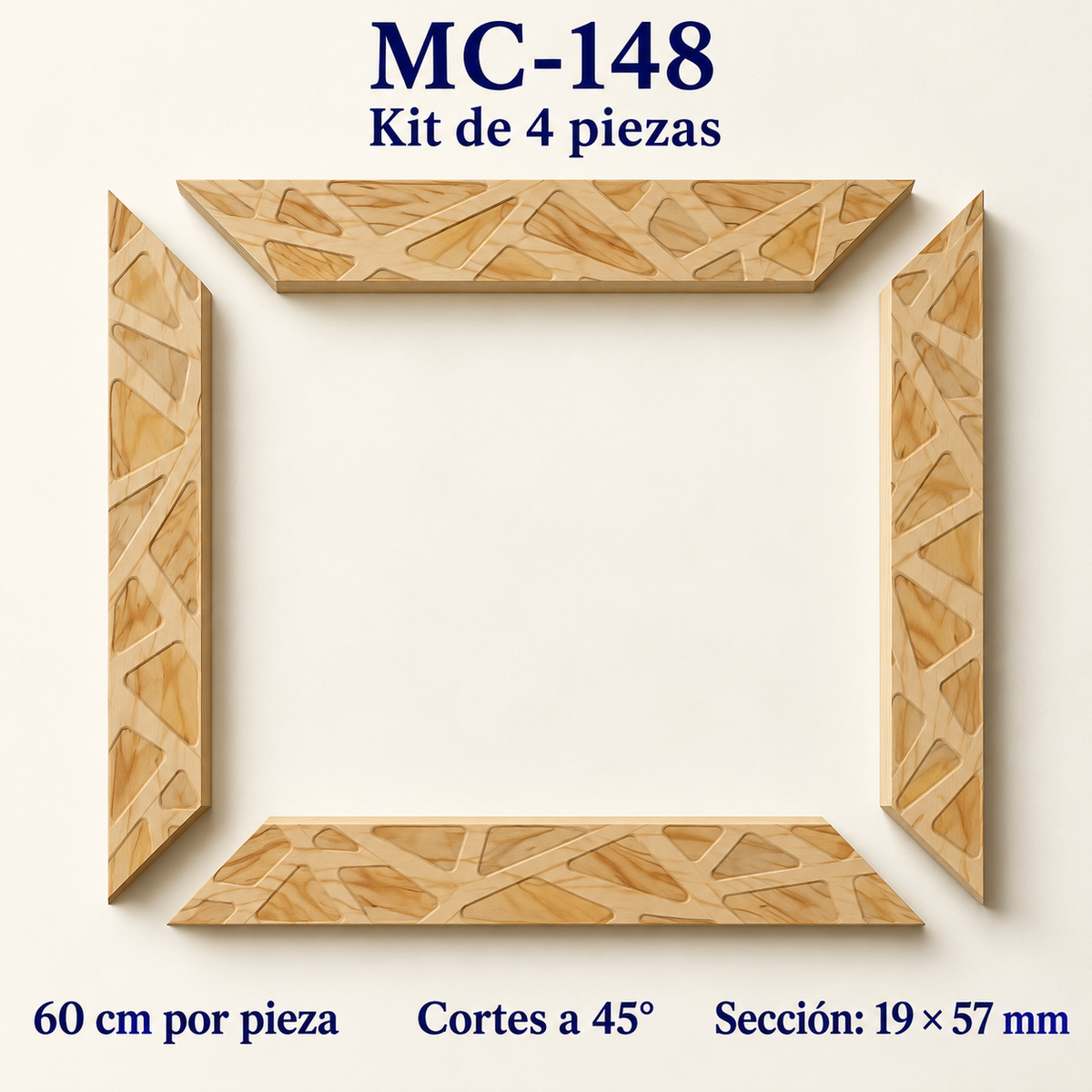 Moldura de madera grabada para marco MC148 – Kit de 4 piezas