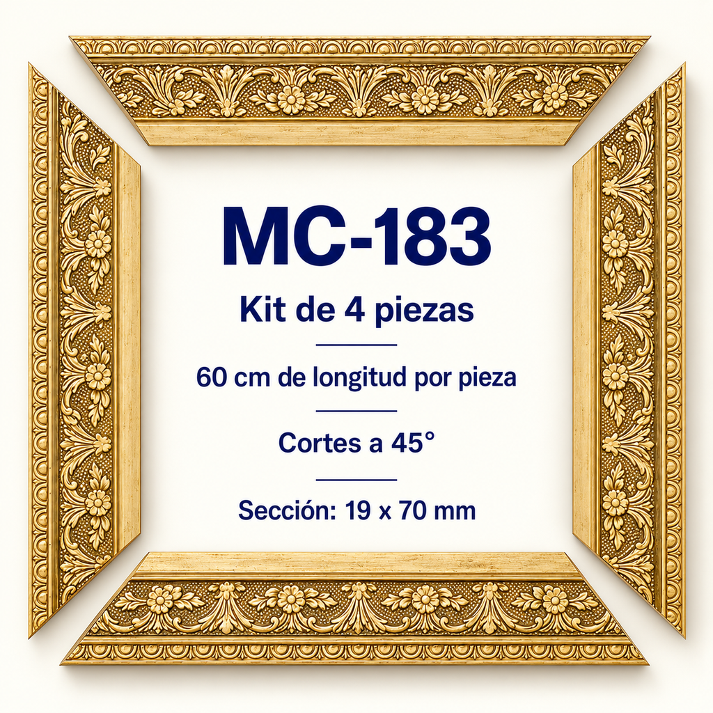 Moldura de madera grabada para marco MC183 – Kit de 4 piezas