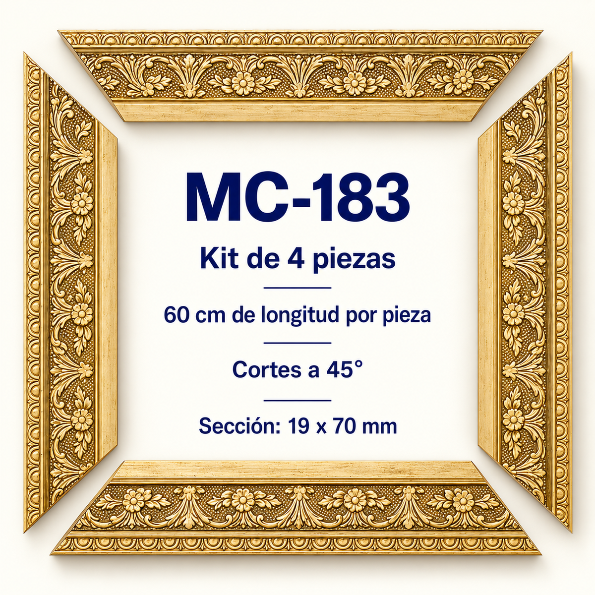 Moldura de madera grabada para marco MC183 – Kit de 4 piezas