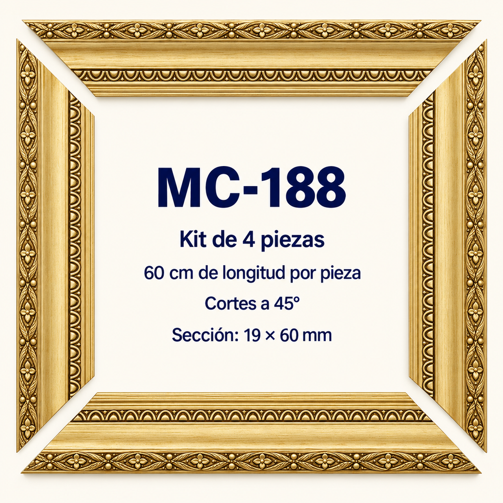 Moldura de madera grabada para marco MC188 – Kit de 4 piezas
